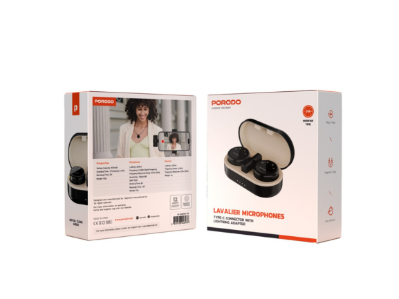 Porodo Lavalier Microphone Type-C with Lightning Adapter - Black Porodo Lavalier Microphone Type-C with Lightning Adapter - Black